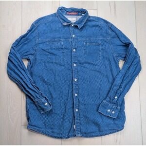 Tommy Bahama Linen Shirt Mens L Island Crafted Modern Fit Long Sleeve Blue Dots